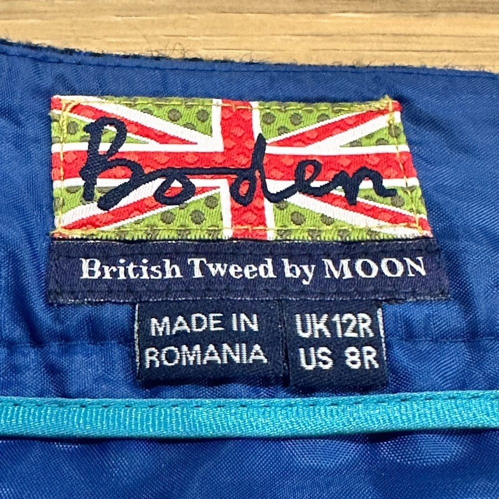 Boden British Tweed By MOON Blue Plaid Tartan Wool Mini Skirt 8 Regular - Picture 4 of 9